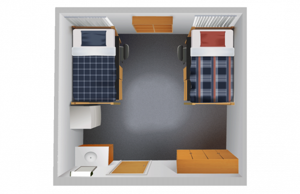 Top down view of a residence hall room in Wilson Hall.