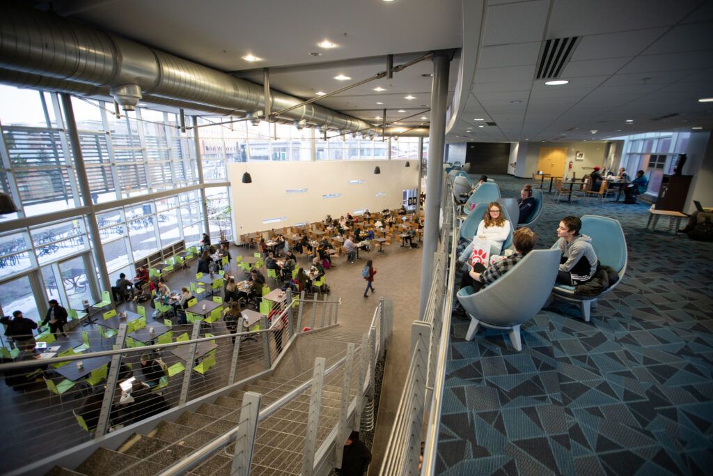 Arial view of the dining area at the University Union building. 