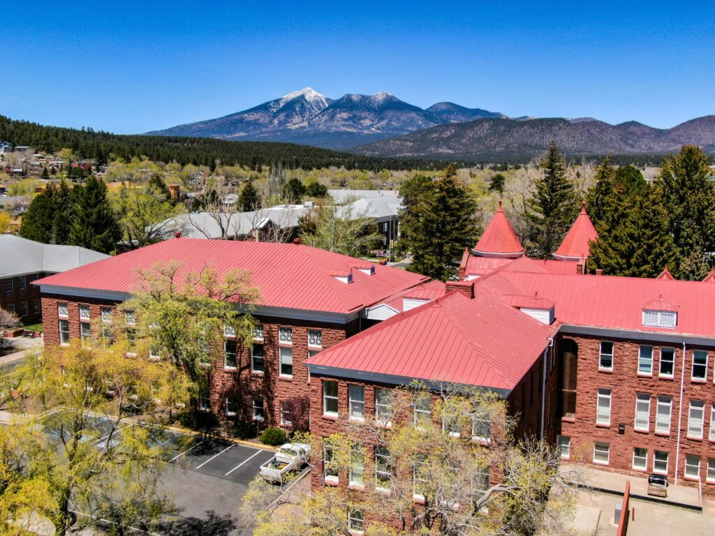 Drone photo of N A U campus in Flagstaff, Arizona.