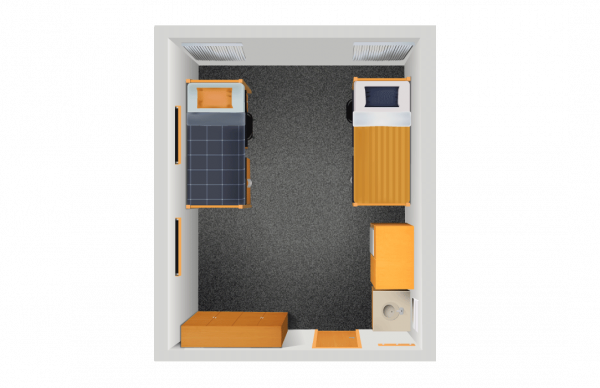 Top down view of a residence hall room in Allen Hall.