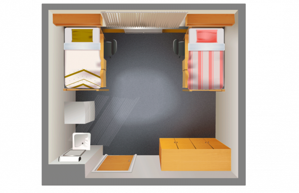 Top down view of a residence hall room in Tinsley Hall.